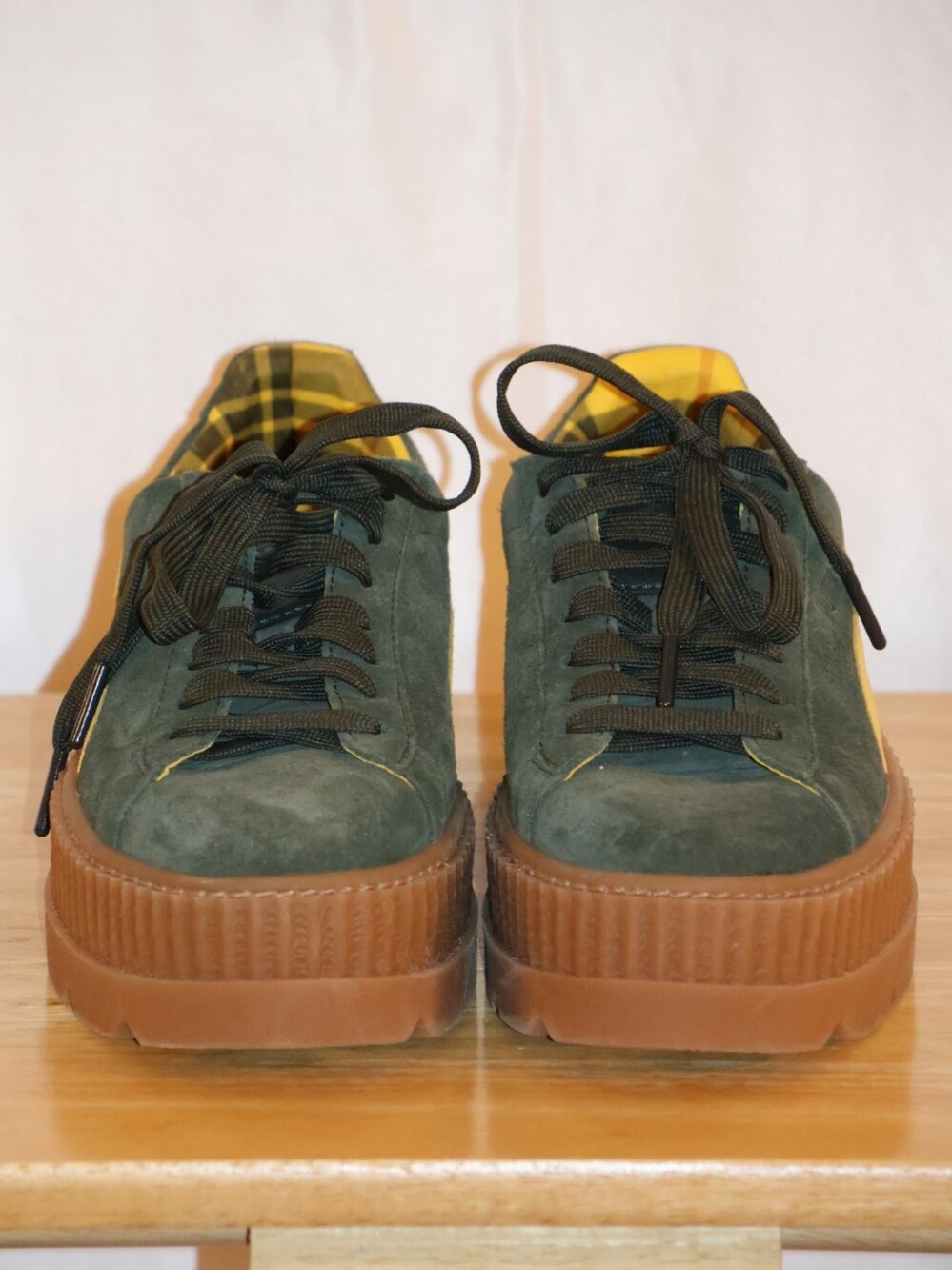 Puma FENTY by Rihanna Green & Yellow Cleated Creeper Suede Platform Sneakers. - Picture 2 of 16